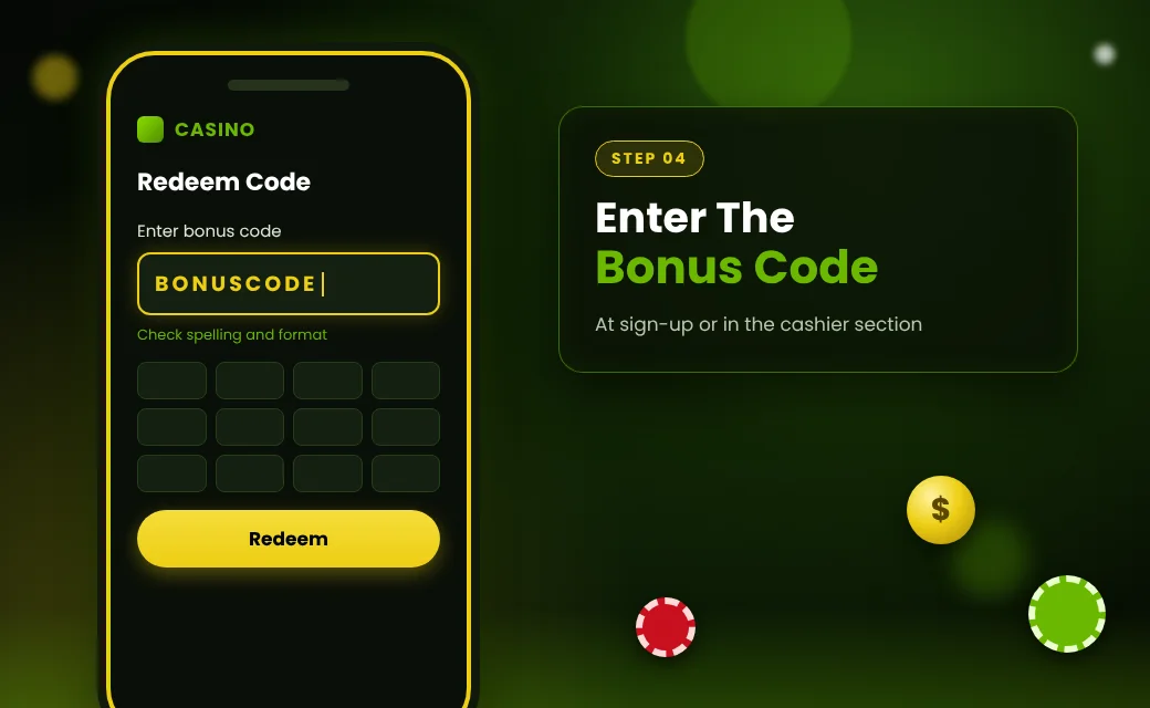 Step 4: enter the Raging Bull no deposit bonus code